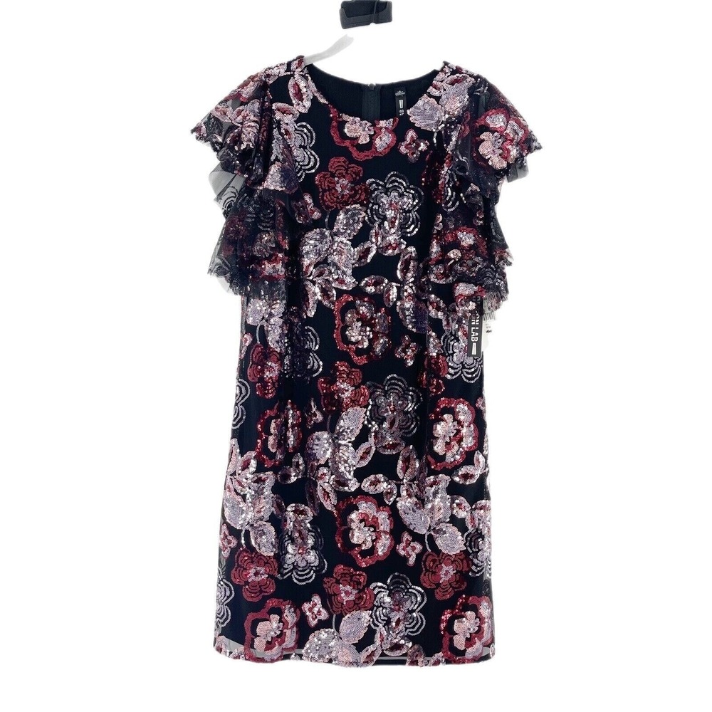 Design Lab Sequin Floral Ruffle Cocktail Dress Multicolor M Party Mermaid